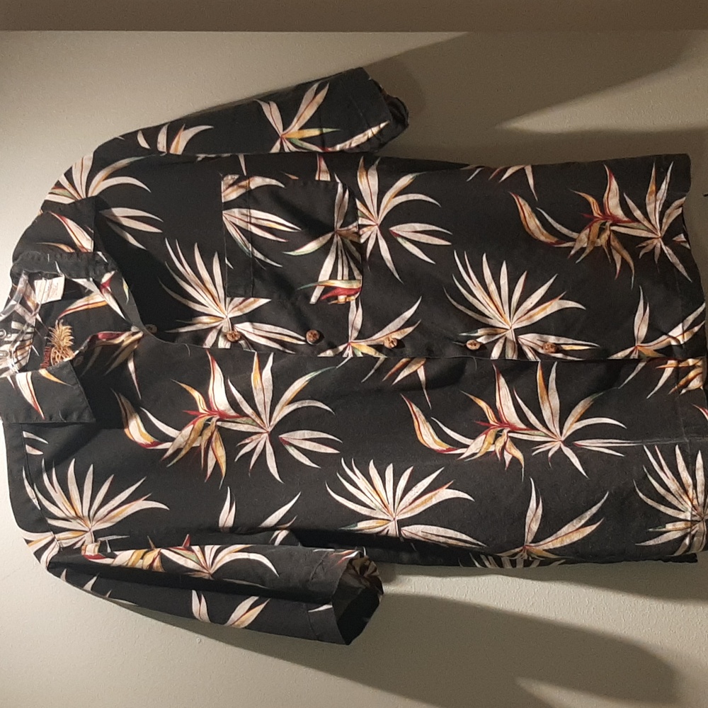 CARIBBEAN🍍100%SILK Black and Tan Tropical Men's Shirt UNISEX Size S